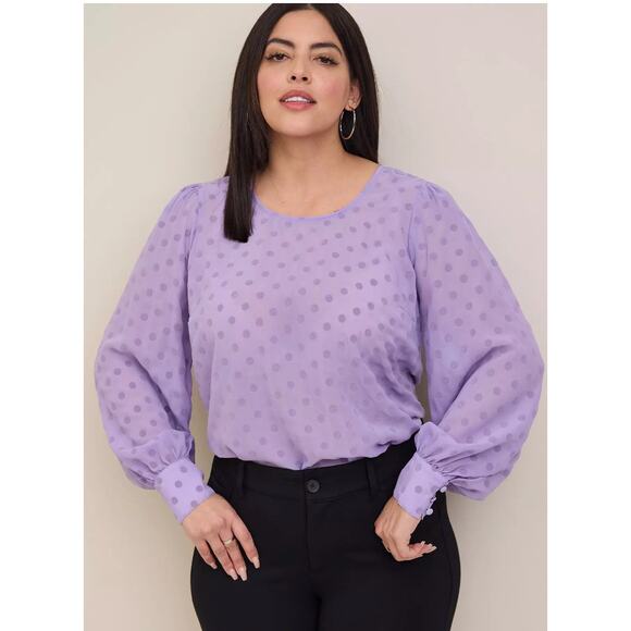 Torrid Chiffon Clip Dot Puff Sleeve Top Womens Plus 3X Purple Career Preppy - Picture 2 of 13